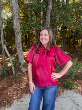 Load image into Gallery viewer, Puff Sleeve Woven Top with Bow