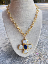 Load image into Gallery viewer, CK Designs Luxe- Natural Stone Pearl Cross With Etched Chain