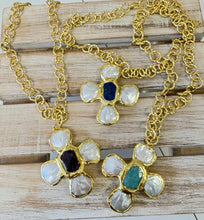 Load image into Gallery viewer, CK Designs Luxe- Natural Stone Pearl Cross With Etched Chain