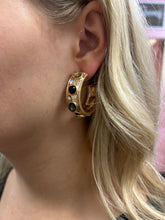 Load image into Gallery viewer, Gold Hammered Hoop with Crystals