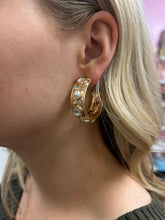Load image into Gallery viewer, Gold Hammered Hoop with Crystals