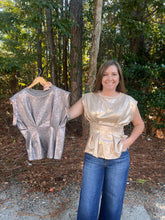Load image into Gallery viewer, Metallic Structured Peplum Top