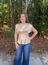 Load image into Gallery viewer, Metallic Structured Peplum Top