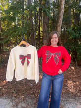 Load image into Gallery viewer, Christmas Plaid Bow Sweater