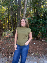 Load image into Gallery viewer, Solid mock neck sleeveless knit top featuring ribbed hem