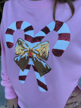 Load image into Gallery viewer, Candy Cane and Bow Sequin Lightweight Sweater