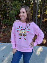 Load image into Gallery viewer, Candy Cane and Bow Sequin Lightweight Sweater