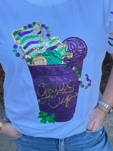 Load image into Gallery viewer, Purple Geaux Cup Mardi Gras Sequin Puff Sleeve Top