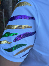 Load image into Gallery viewer, Purple Geaux Cup Mardi Gras Sequin Puff Sleeve Top
