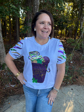 Load image into Gallery viewer, Purple Geaux Cup Mardi Gras Sequin Puff Sleeve Top