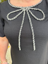 Load image into Gallery viewer, Bow Embellished Puff Sleeve Tweed Dress