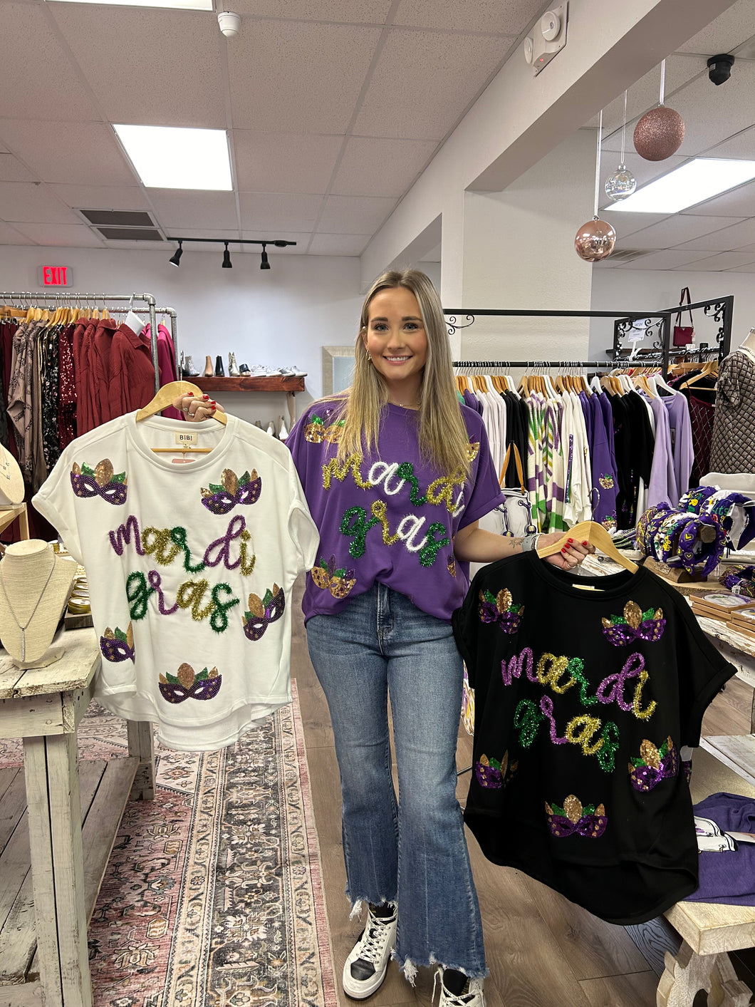 Mardi Gras Tinsel Sequin Mask Top