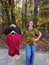 Load image into Gallery viewer, Gathered Metal Trim Short Sleeve Top