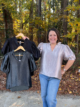 Load image into Gallery viewer, Ruffle V Neck Puff Sleeve Top