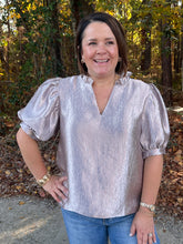 Load image into Gallery viewer, Ruffle V Neck Puff Sleeve Top