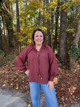 Load image into Gallery viewer, Ruffled Neck Long Sleeve Blouse