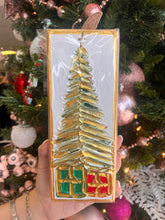 Load image into Gallery viewer, Hand Painted textured Christmas tree art block on wood