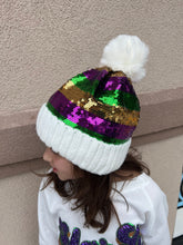 Load image into Gallery viewer, Mardi Gras Sequin Beanie with Pom Pom