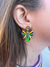 Load image into Gallery viewer, Mardi Gras Bow Dangle Earrings
