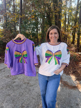 Load image into Gallery viewer, Mardi Gras Ribbon Sequin Patched Top