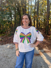Load image into Gallery viewer, Mardi Gras Ribbon Sequin Patched Top