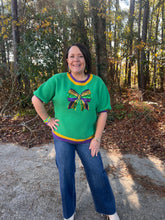 Load image into Gallery viewer, Mardi Gras Sequin Ribbon Patched Sweater Top