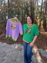 Load image into Gallery viewer, Mardi Gras Sequin Ribbon Patched Sweater Top