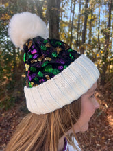 Load image into Gallery viewer, Mardi Gras Leopard Sequin Beanie