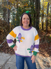 Load image into Gallery viewer, Mardi Gras Fleur de Lis Embroidered Sweater Top