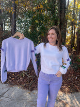 Load image into Gallery viewer, Mardi Gras Glitter Bow Ribbon Sweater Top