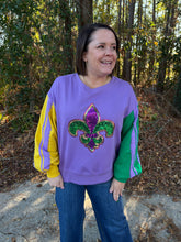 Load image into Gallery viewer, Mardi Gras French Terry Lace Trim Top