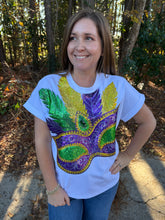 Load image into Gallery viewer, Mardi Gras Mask Sequin Top