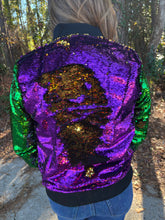 Load image into Gallery viewer, Mardi Gras Reversible Sequin Zipper Jacket