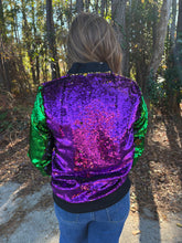 Load image into Gallery viewer, Mardi Gras Reversible Sequin Zipper Jacket