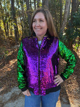 Load image into Gallery viewer, Mardi Gras Reversible Sequin Zipper Jacket