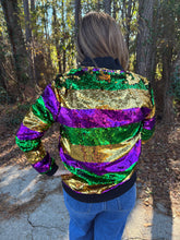 Load image into Gallery viewer, Mardi Gras Sequin Striped Zipper Jacket
