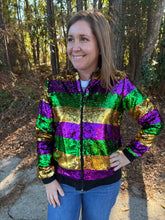 Load image into Gallery viewer, Mardi Gras Sequin Striped Zipper Jacket