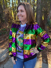 Load image into Gallery viewer, Mardi Gras Sequin Striped Zipper Jacket