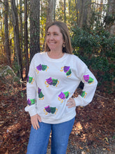 Load image into Gallery viewer, Sequined Mardi Gras Mask Pattern Sweatshirt