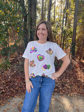 Load image into Gallery viewer, Sequined Mardi Gras Symbols Pattern Top in White