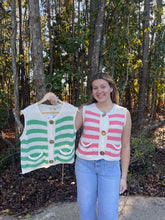 Load image into Gallery viewer, Sleeveless Striped Button Down Knit Sweater