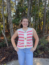 Load image into Gallery viewer, Sleeveless Striped Button Down Knit Sweater