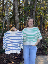 Load image into Gallery viewer, Drop half sleeve round neck striped knit sweater