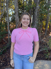 Load image into Gallery viewer, Half Sleeve Bow Beaded Sweater