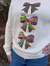 Load image into Gallery viewer, Mardi Gras Sequins Ribbon Embellished Sweater Top