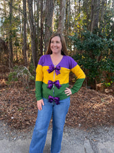 Load image into Gallery viewer, Mardi Gras Color Block with Sequin Ribbon Sweater