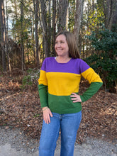 Load image into Gallery viewer, Mardi Gras Color Block with Sequin Ribbon Sweater