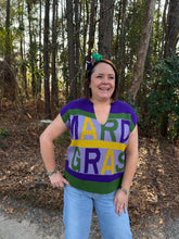 Load image into Gallery viewer, Mardi Gras Knit Sweater Top front and back