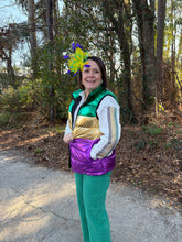 Load image into Gallery viewer, Mardi Gras Stripe Embellished Sleeve satin shirt