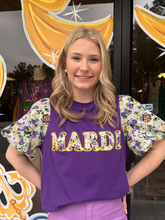 Load image into Gallery viewer, Mardi Gras Patch Bubble Sleeve Top